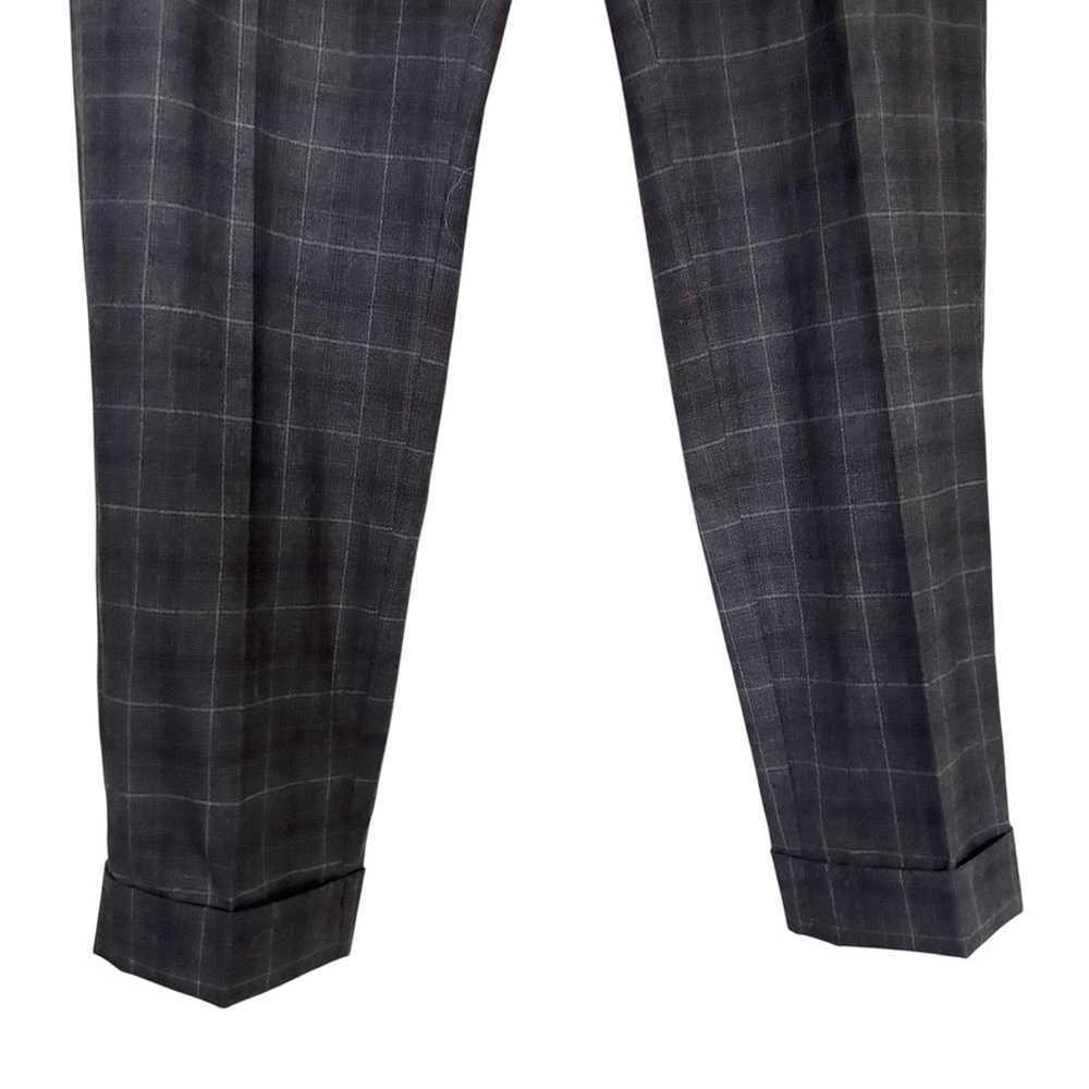 TED BAKER London Wool Plaid Trousers 33R Union Made Canada Grey Windowpane - Picture 5 of 11